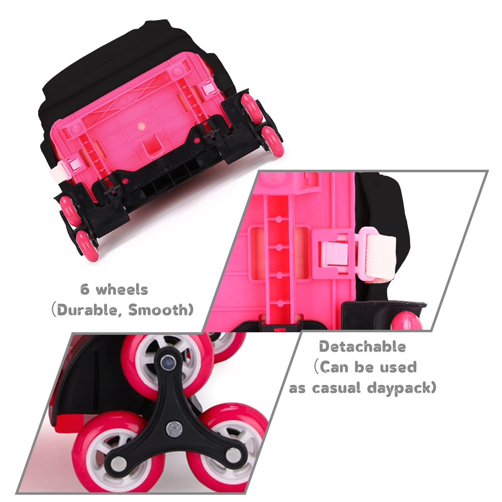Tanou Cartable a Roulette Fille, 16 Pouces Légers Sac a Roulette Fille Primaire, Détachable Cartable roulettes Enfant pour Voyages Scolaires, 7-12 Ans, Noir