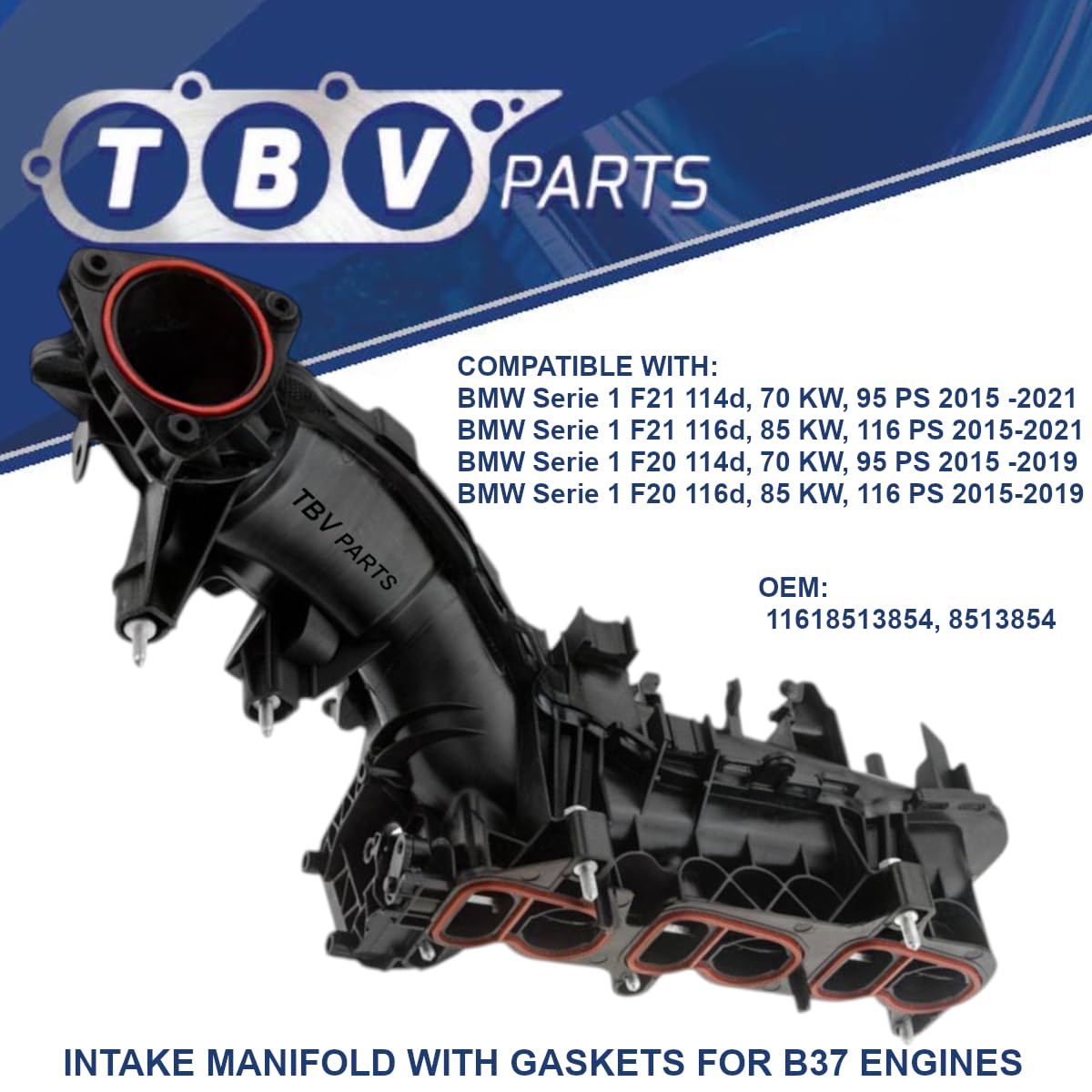 Módulo Colector de Admisión con Juntas Compatible con Serie 1 F20 F21 114d 116d Motor B37 2015-2021 | OEM 11618513854 8513854 | Sustitución Directa