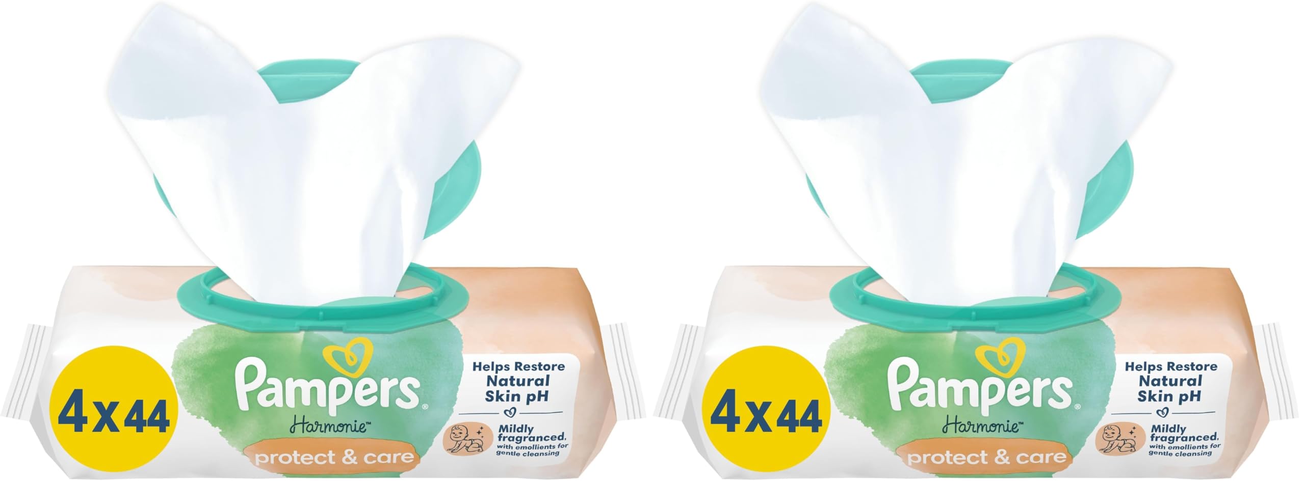 Pampers Harmonie Protect & Care Baby-Feuchttücher 8 Packungen 44 Tücher : 176 Babyfeuchttücher, Helfen Sie dabei, natürliche Hautph, und ein wenig Ringelblume