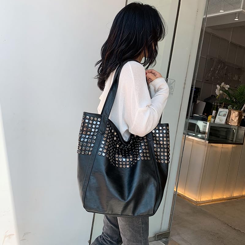 Bolso tote grande tachonado para mujer piel vegana miniatura 2