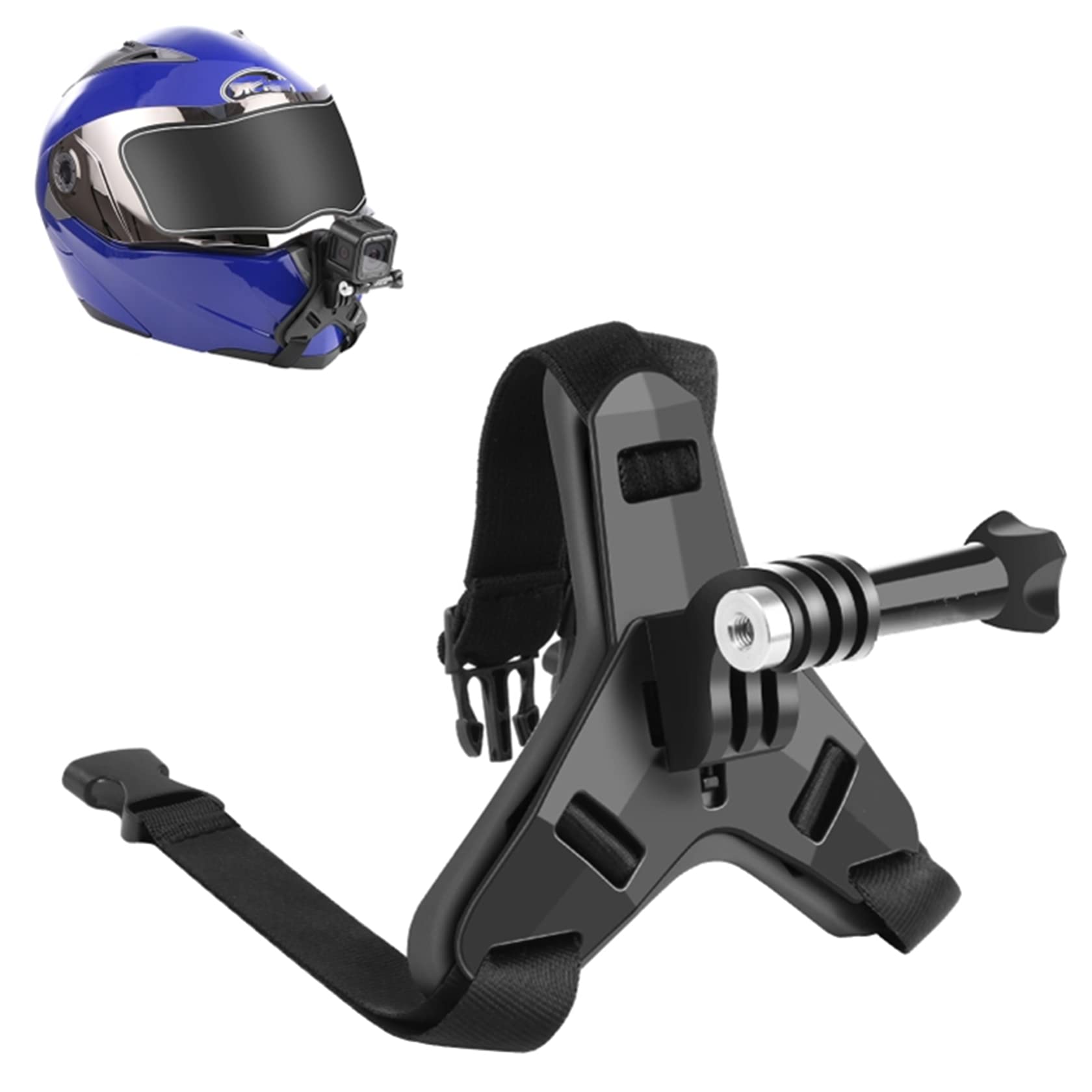 Supporto Sottogola Per Casco Moto Hensych - Compatibile Osmo Action, GoPro Hero 10/9/8/7/6/5/4/3, Insta360 ONE X2/R - Blu