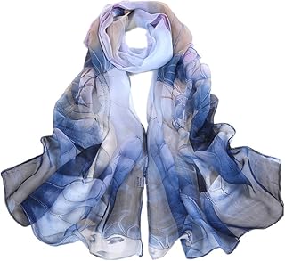 Joyfeel buy 1 Piece Lady Sciarpa di Seta Elegante Lotus Modello Lungo Morbida Protezione Solare Spiaggia Traspirante Ligntweight Scialle per Donne, Filato, Blue, 160 x 50 cm