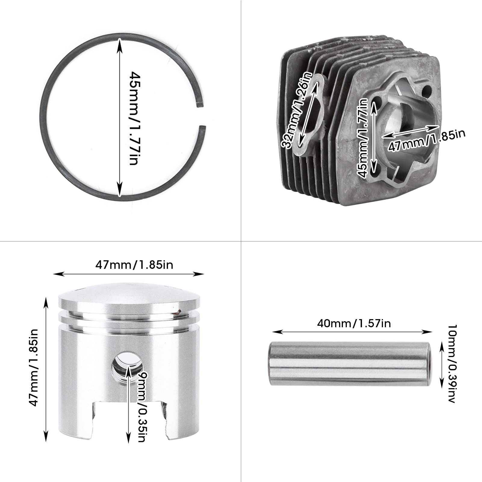 Aramox Kit Engine, 47mm Cilindro Pin Anello Set Pistone Guarnizione Motorizzata Bici Bicicletta, 80