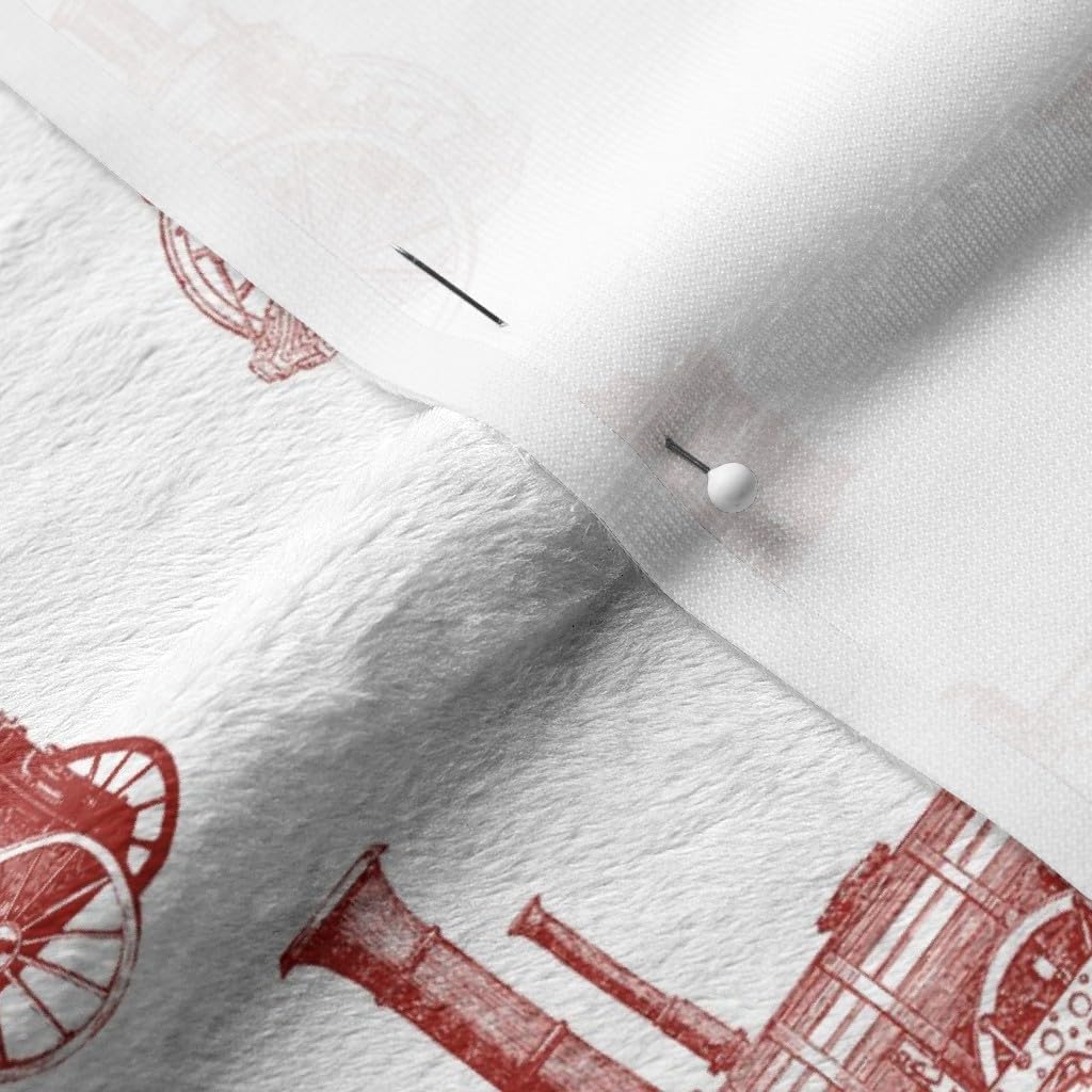 Spoonflower Fabric - Antique Steam Red Large Railroad Train Trains Vintage Retro Printed on Minky Fabric by The Yard - Sewing Baby Blankets Quilt Backing Plush