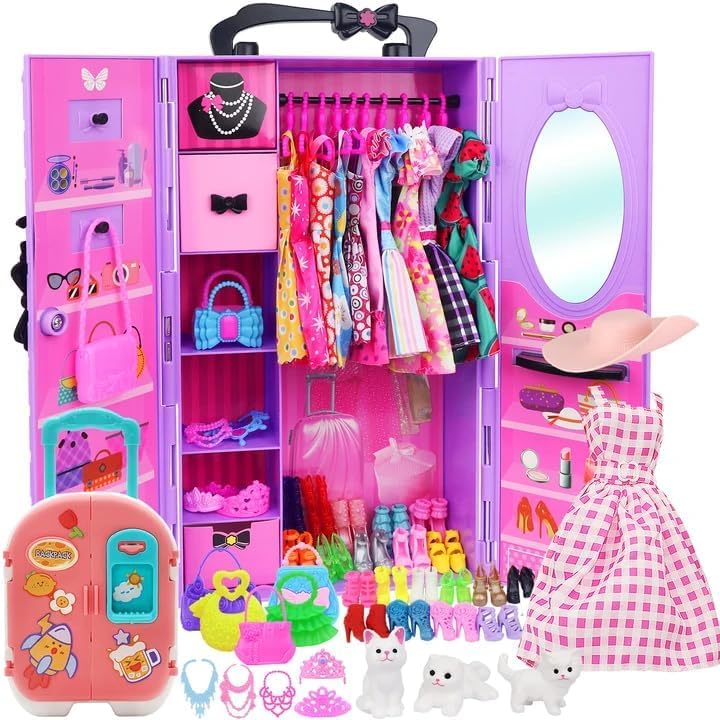 ZITA ELEMENT 83 Pcs 11.5 Inch Doll Purple Closet Wardrobe Accessories