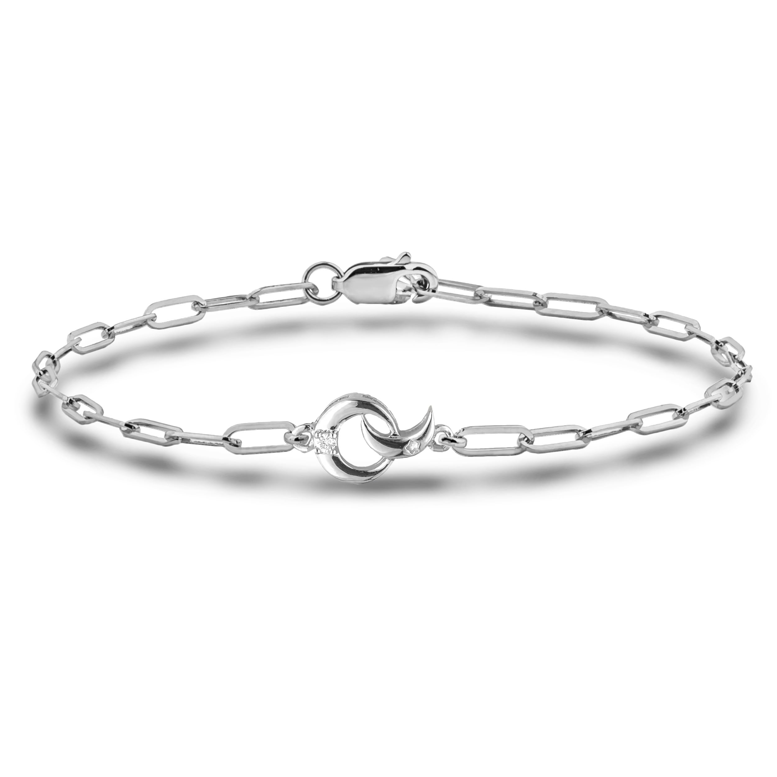 Polar Light Signature Canadian Diamond Charm Bracelet in .925 Sterling Silver - Choice of Rolo or Paperclip Style Chain