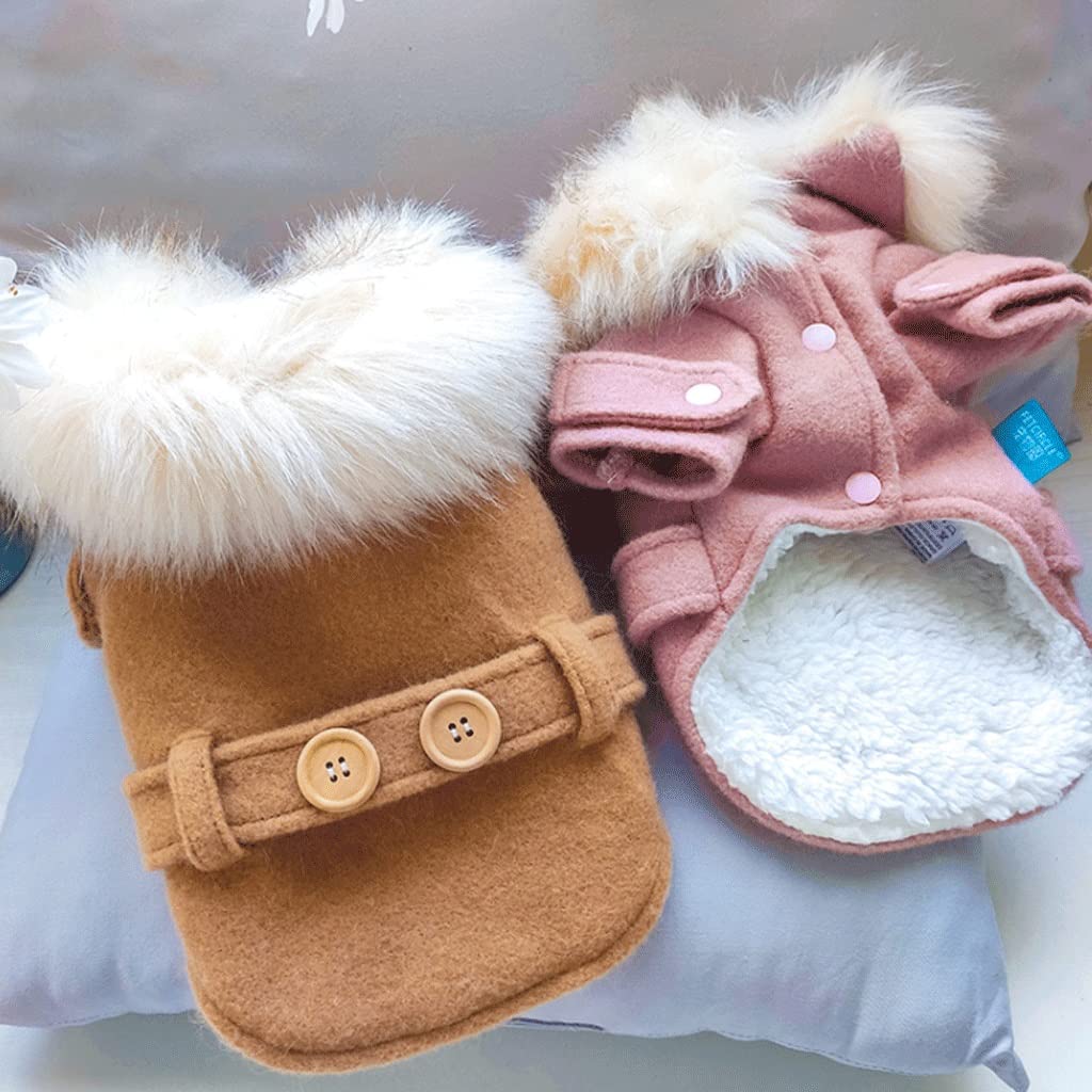 ZQDMYT Fleece Line Dog Mantel, Plus Samt Dicke Hundeweste for kaltes Wetter, winterlicher Warmer Pelzkragen Hundejacke for Welpe mit Knopf (Color : Khaki-L)