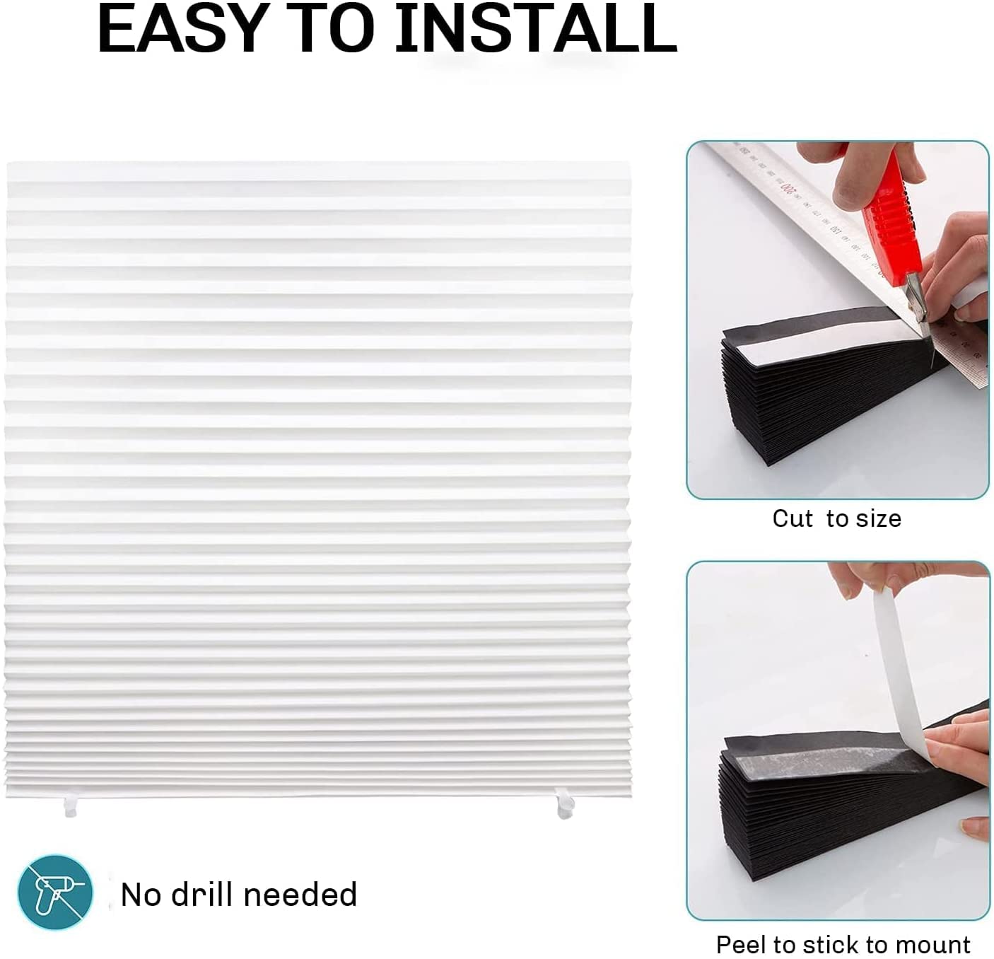 Store Plissé sans Perçage, Store Occultant Temporaire Thermo Protection Solaire pour Fenêtres, Rideau Occultant Thermiques avec 12 Clips - 6 Piece, Facile à Couper et à Installer (Blanc,90X150cm)
