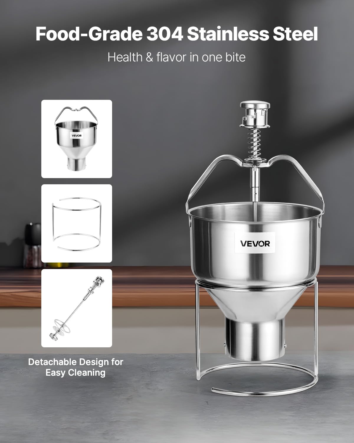 VEVOR Distributeur de beignets manuel, en acier inoxydable 304, distributeur de pâte commerciale grande capacité, réglable sur 6 épaisseurs avec support, pour restaurant, café, boulangerie, cuisine