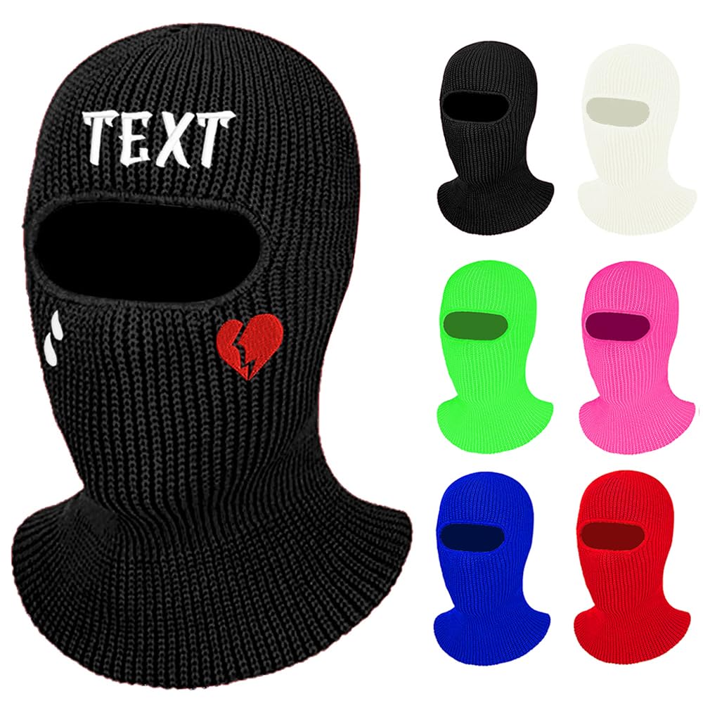 Personalized Balaclava 1-Hole Full Face Ski Mask Custom Text Logo Embroidery Name Winter Beanie Hat Women Knitted Cap Men Black