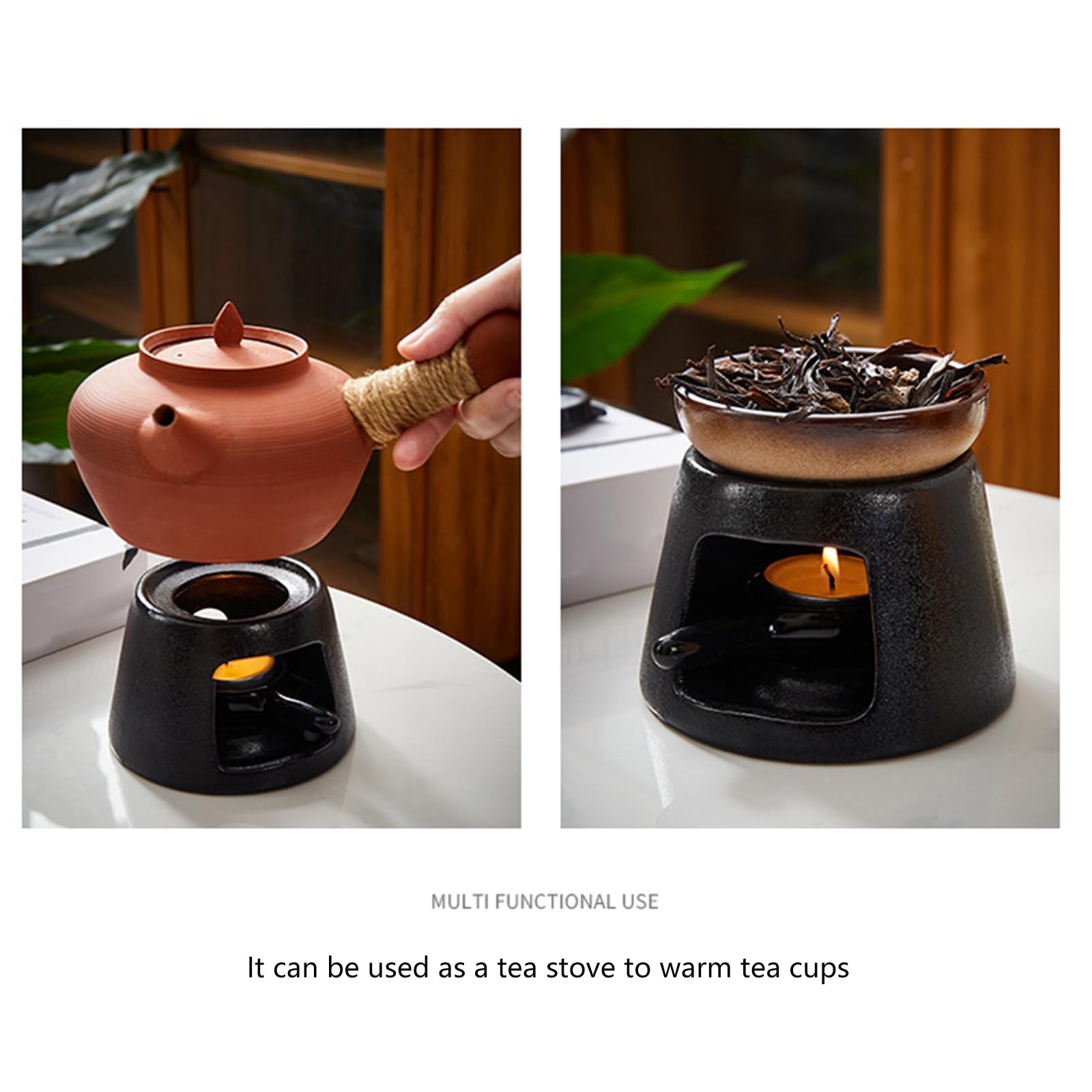 Aromatherapie-Brenner, Aromatherapie-Diffusor mit Teelichthalter, Löffel for Zuhause oder das Büro, Keramik, Teetassenwärmer(Black)
