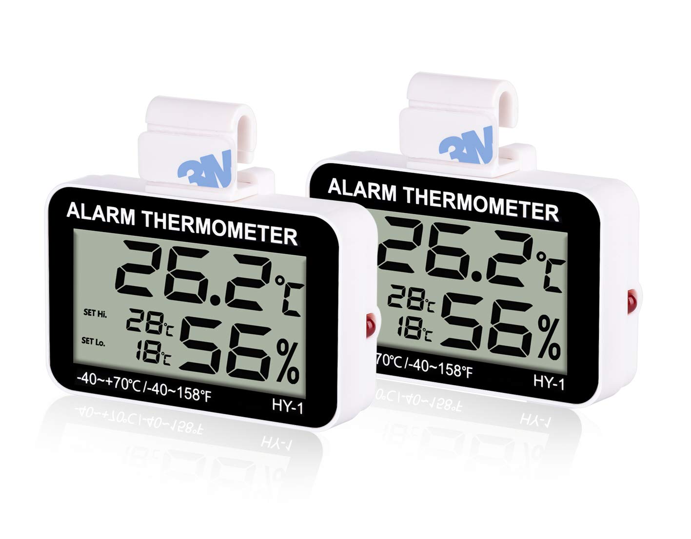 Reptile Thermometer Hygrometer with High Low Temperature Alarm Digital Temperature Humidity Meter Gauge with Hook for Reptile Tanks, Terrariums, Vivariums, Black 2Packs (2Packs)