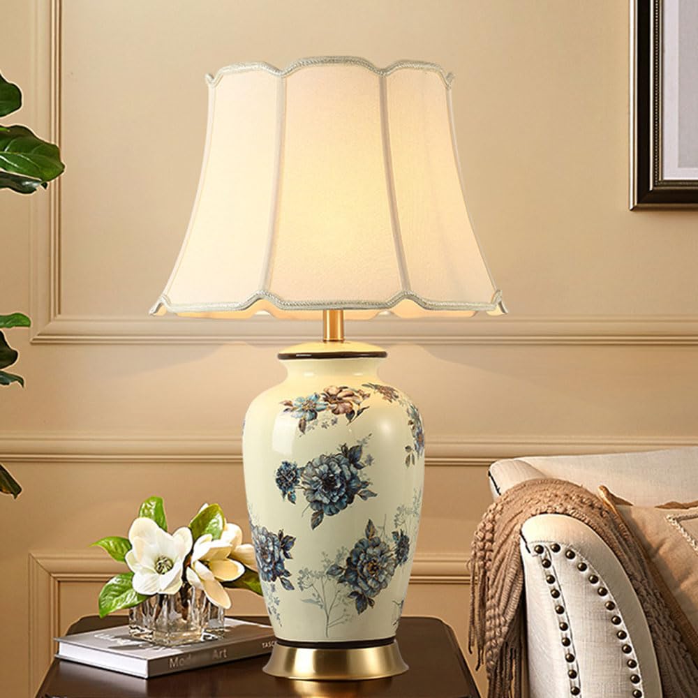 asdchZen 27.5" Chinoiserie Ceramic Table Lamp Traditional Bedside Desk Nightstand Lamp End Table Lamps For Bedroom Living Room Office Bookcase-B,B