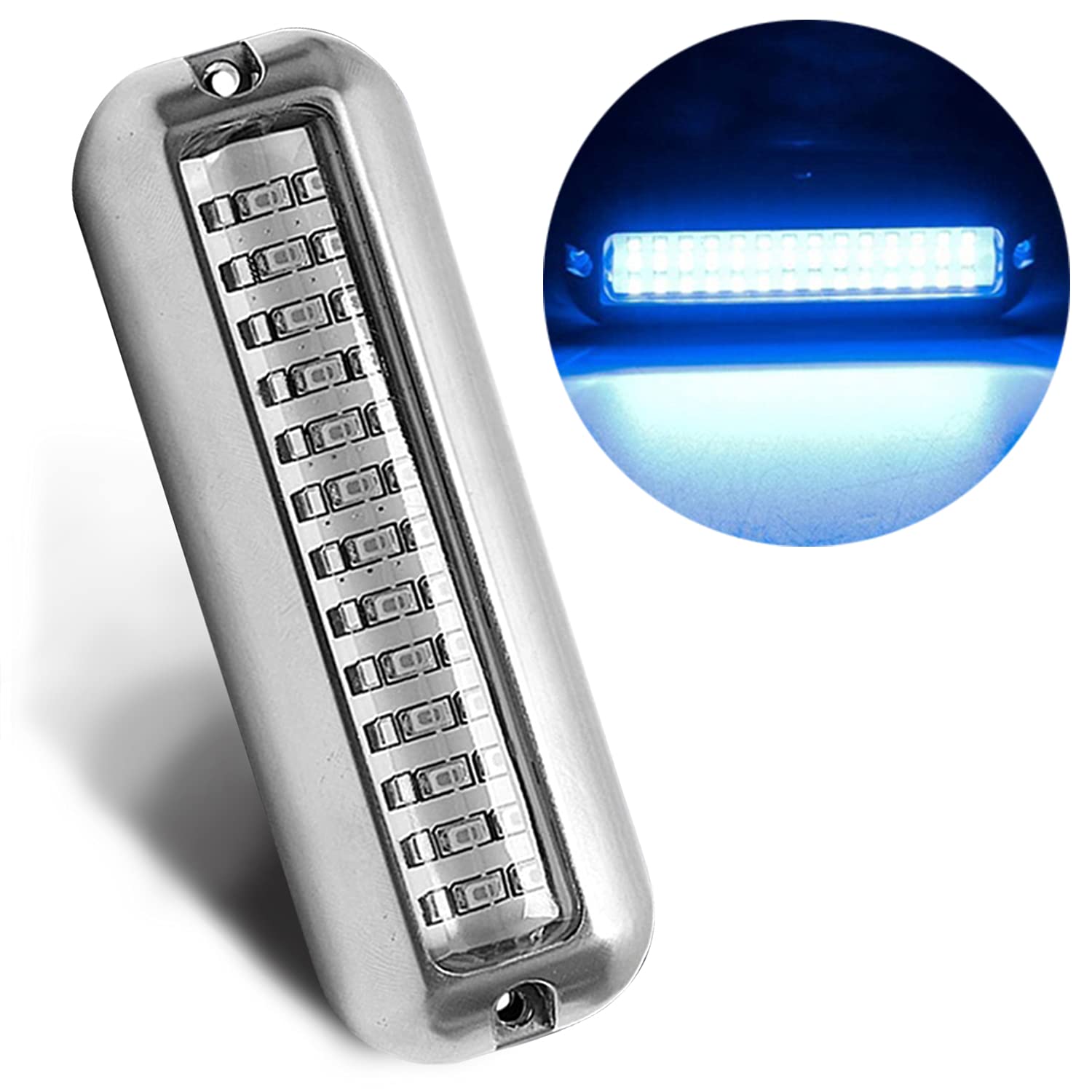 IZTOR Waterproof 39 LED 95 lumens 5.2W Underwater High Intensity Navigation LED lights SUS316 Stainless Steel Shell for Marine Boat DeckTransom Pontoon（Blue）