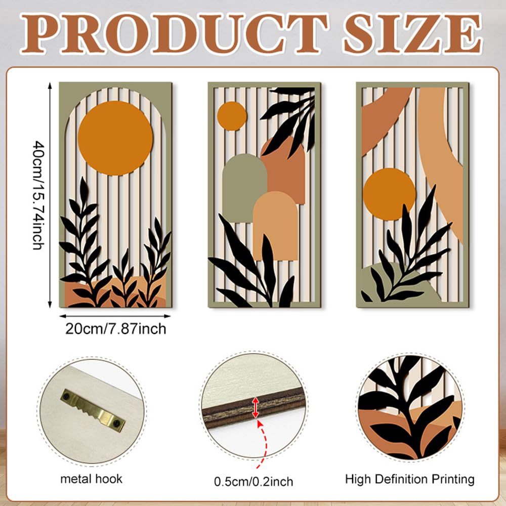 KiKiHong Décoration Murale en Bois Set de 3,Deco Murale Bois,Tableaux Murs en Bois Motif Plantes & Géométrique Moderne pour Salon Chambre Entrée Galerie 40 x 20 cm