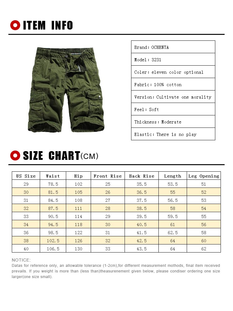 Ochenta Mens Casual Multi Pockets Cargo Shorts 3231 Yellow 29