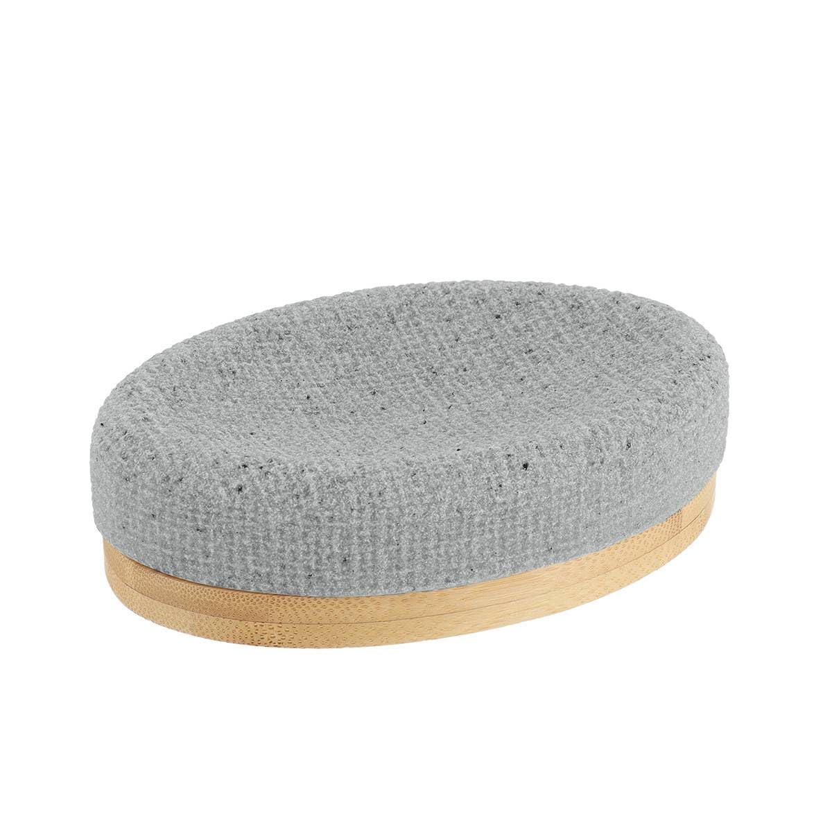 Tendance - Oval soap dish made of polyresin with grid and bamboo effect - Grey