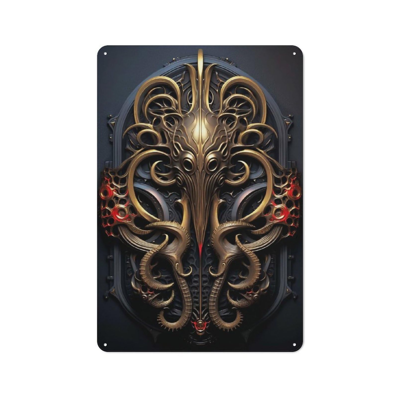Junmoney Style-15 Golden Kraken Monster Art Retro Metal Wall Decor 30X20cm, Metal Wall Art Sign For Living Room, Hallway, Kitchen Or Cafe