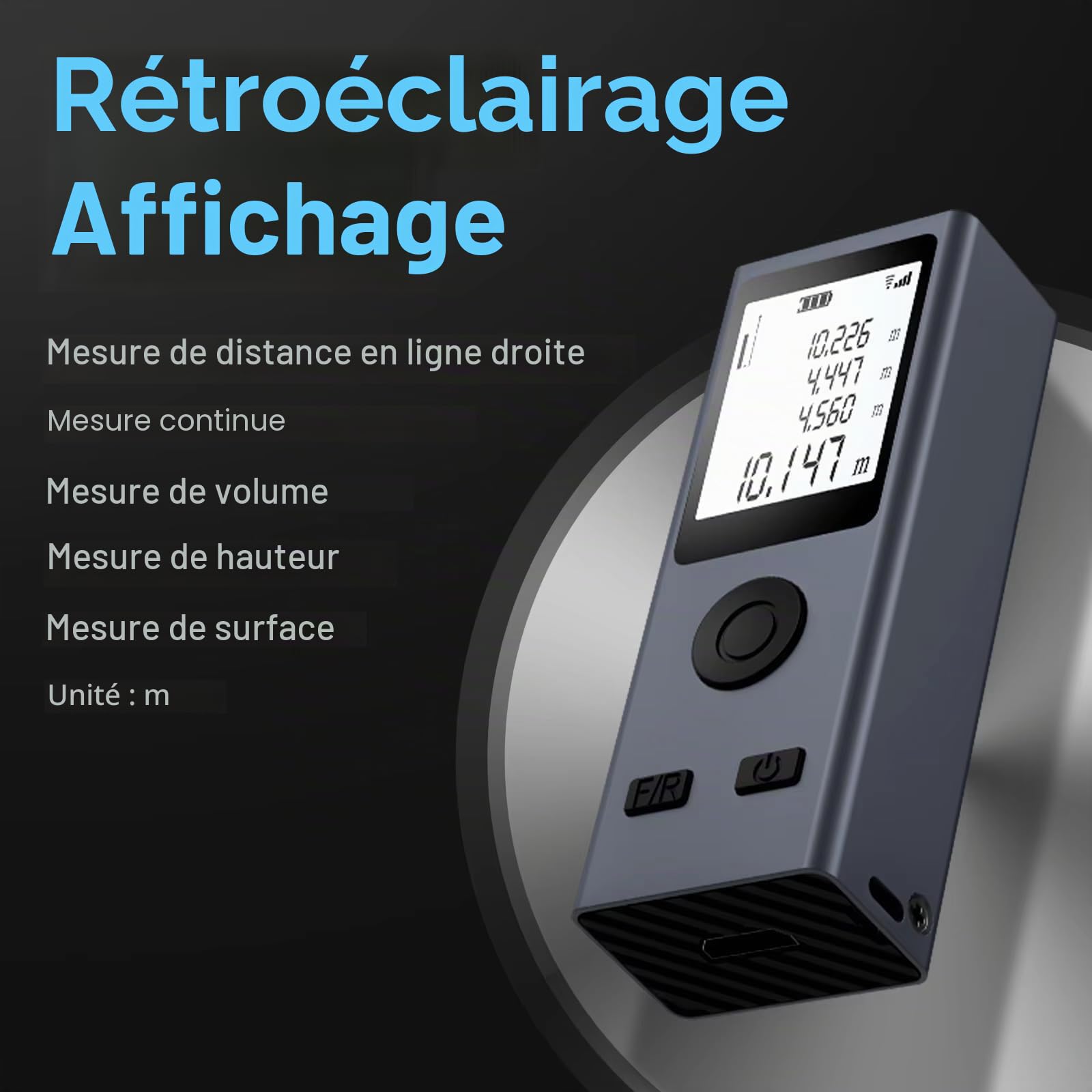 Télémètre laser de mesure de distance | Portée de 29,9 m | Télémètre numérique rechargeable par USB | Précision ± 0,078 mm, ruban laser portable rétroéclairé HD | Appareil de mesure intelligent