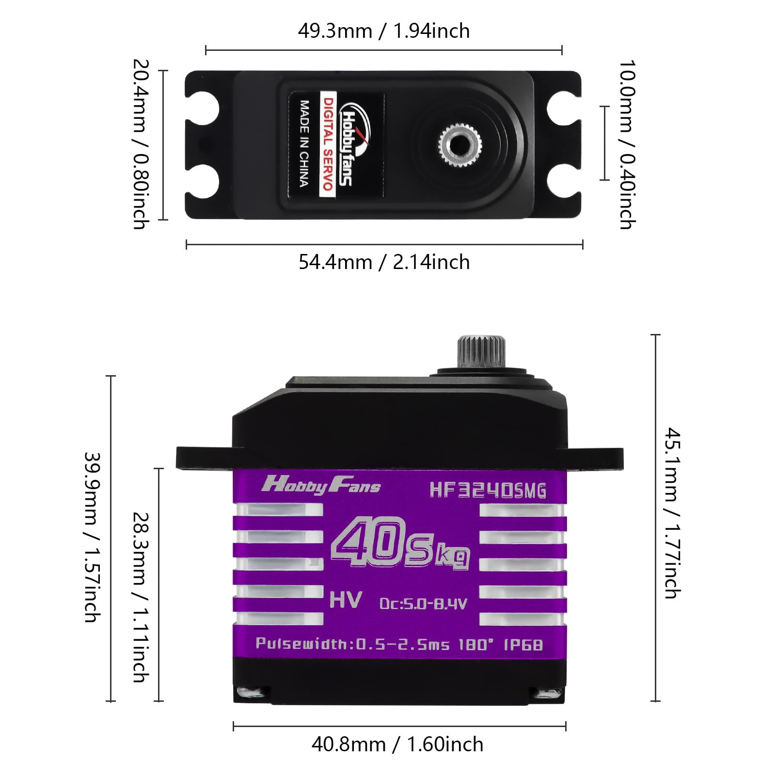 RC Digital Servo, IP68 Wasserdicht 40KG Metall Getriebe Servo Hohes Drehmoment Servo mit 25T Servo Horn für 1/12 1/10 1/8 RC Auto RC Crawler Roboter Boot