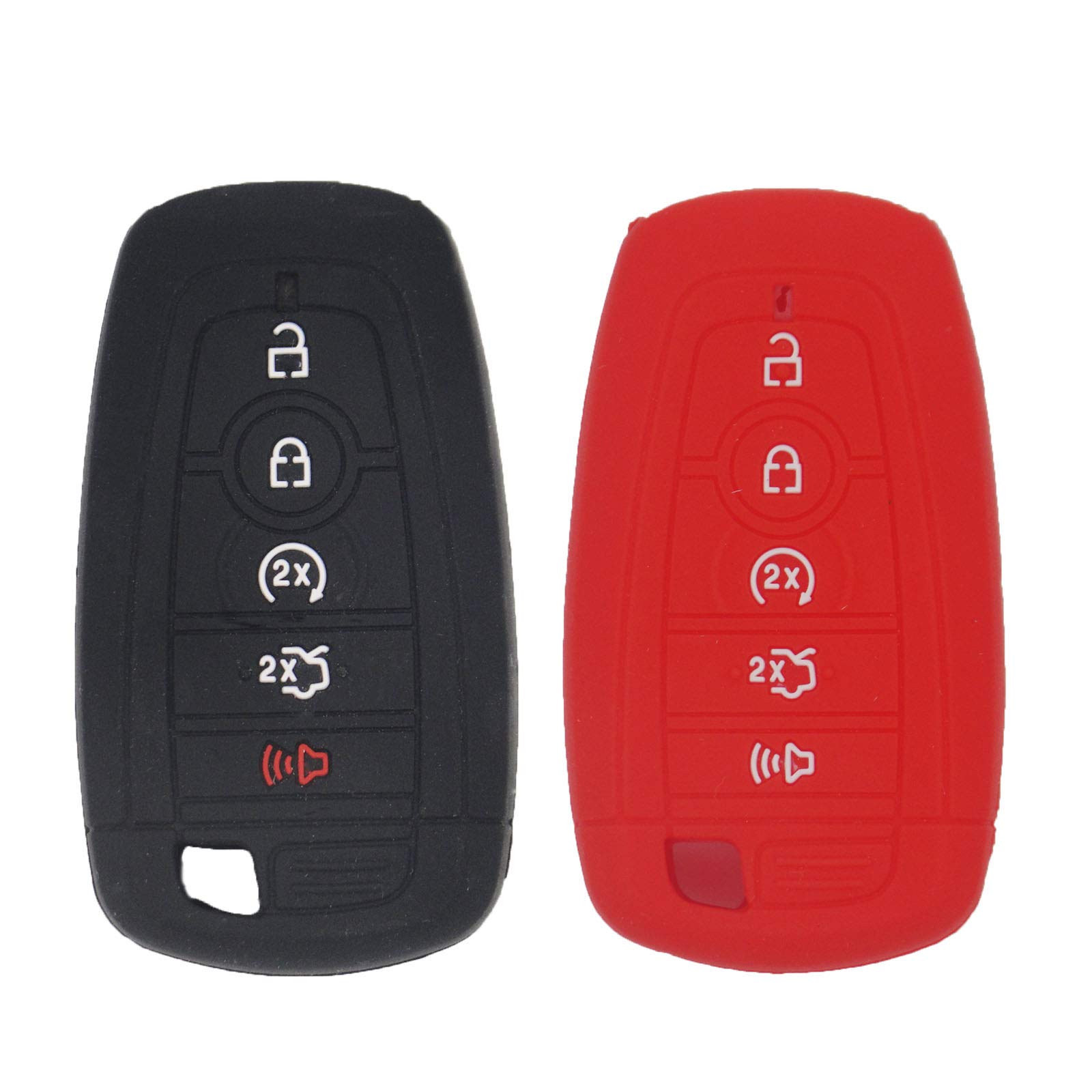 LemSa 2Pcs Rubber Silicone Key Fob Cover Remote Keyless Protector Holder for Ford Fusion F250 F350 F450 F550 Edge Explorer 2019 2018 2017 Mustang F-150 Expedition Ecosport M3N-A2C93142600, Black/Red