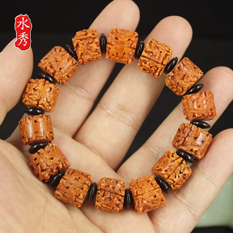 黄皮五瓣金刚手串菩提桶珠切片打磨加黑色隔片菩提子()