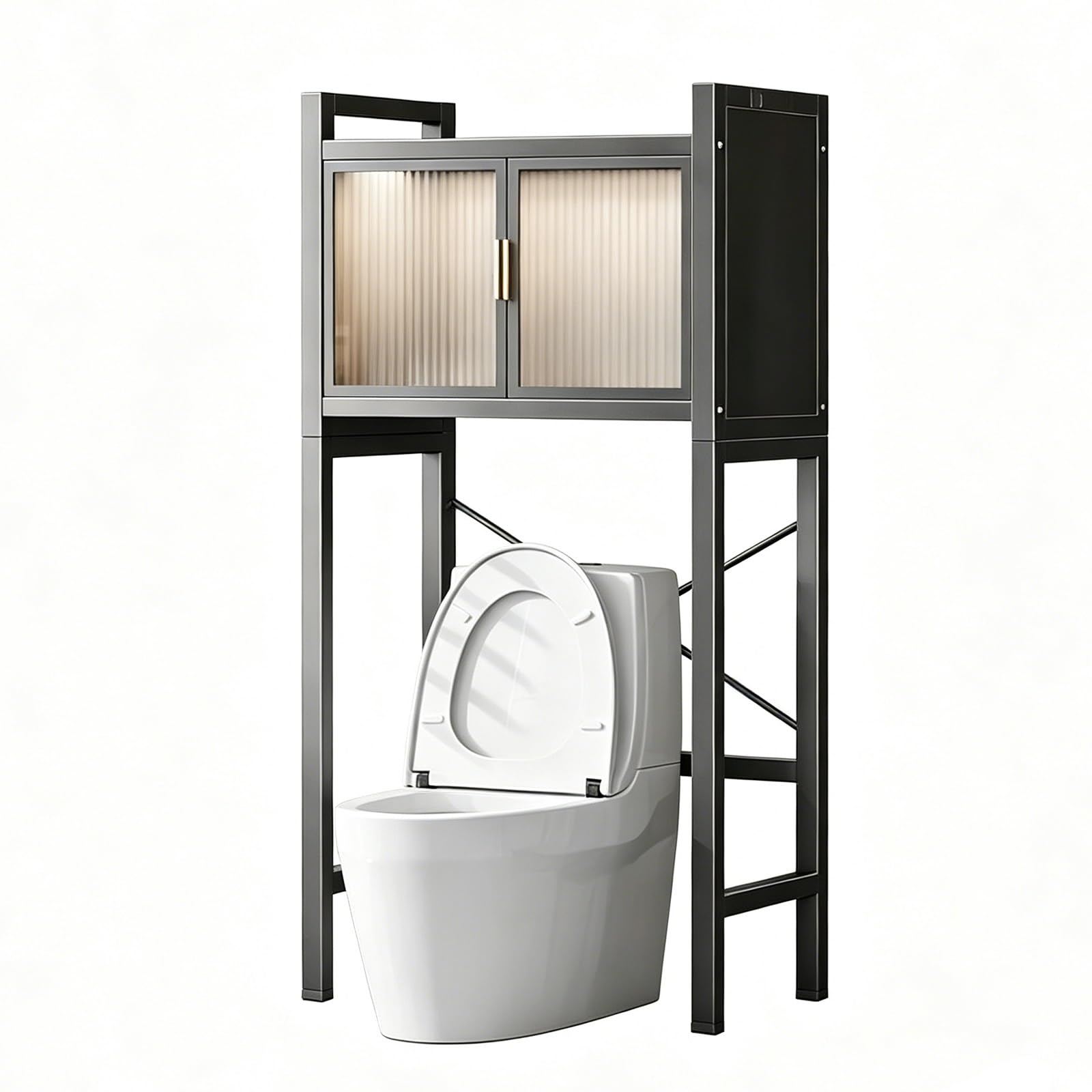 Over the Toilet Storage Cabinet Bathroom Organizer, Stable Anti-Tip Design & Adjustable Shelves, Narrow Space Saver for Restroom(Grey 2-Tier 19.69x9.84x53.15in)