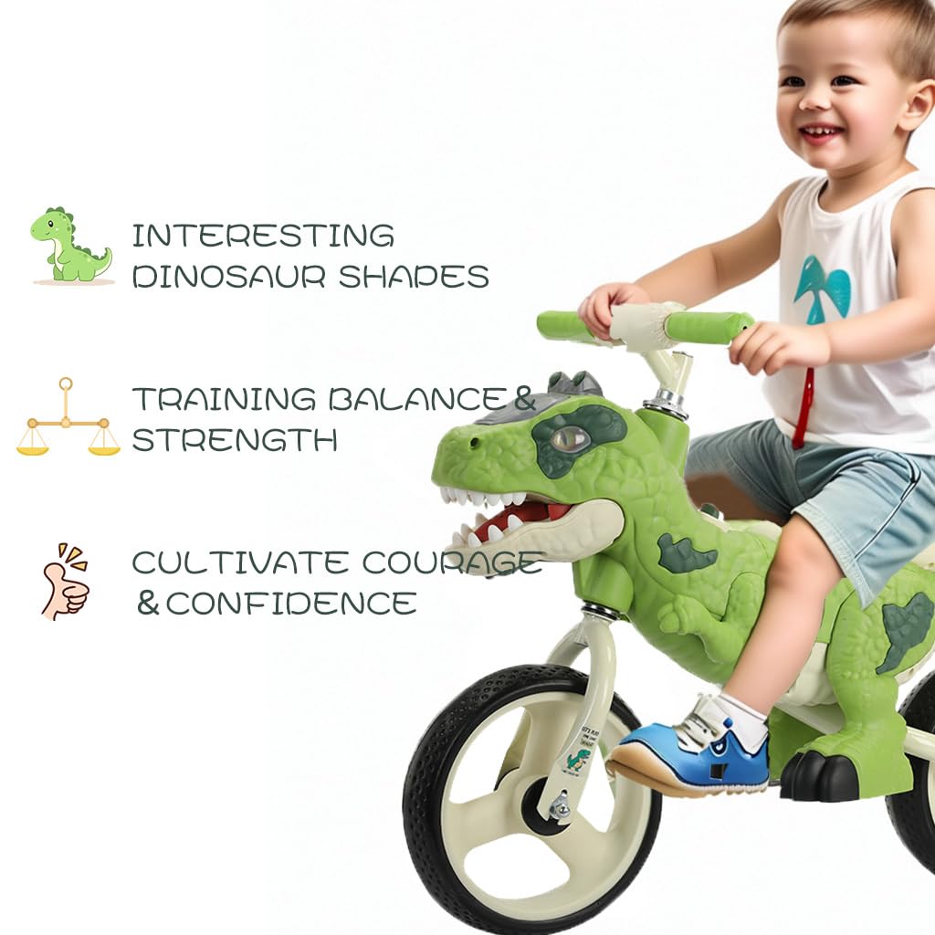 Dinosaur Toddler Balance Bike Toys with Music & Lighting for 2-6 Year Olds - No - Pedal Training Bike with Carbon Steel Frame and Adjustable Handlebar - Ideal Gifts for Kids Boy ? Girl
