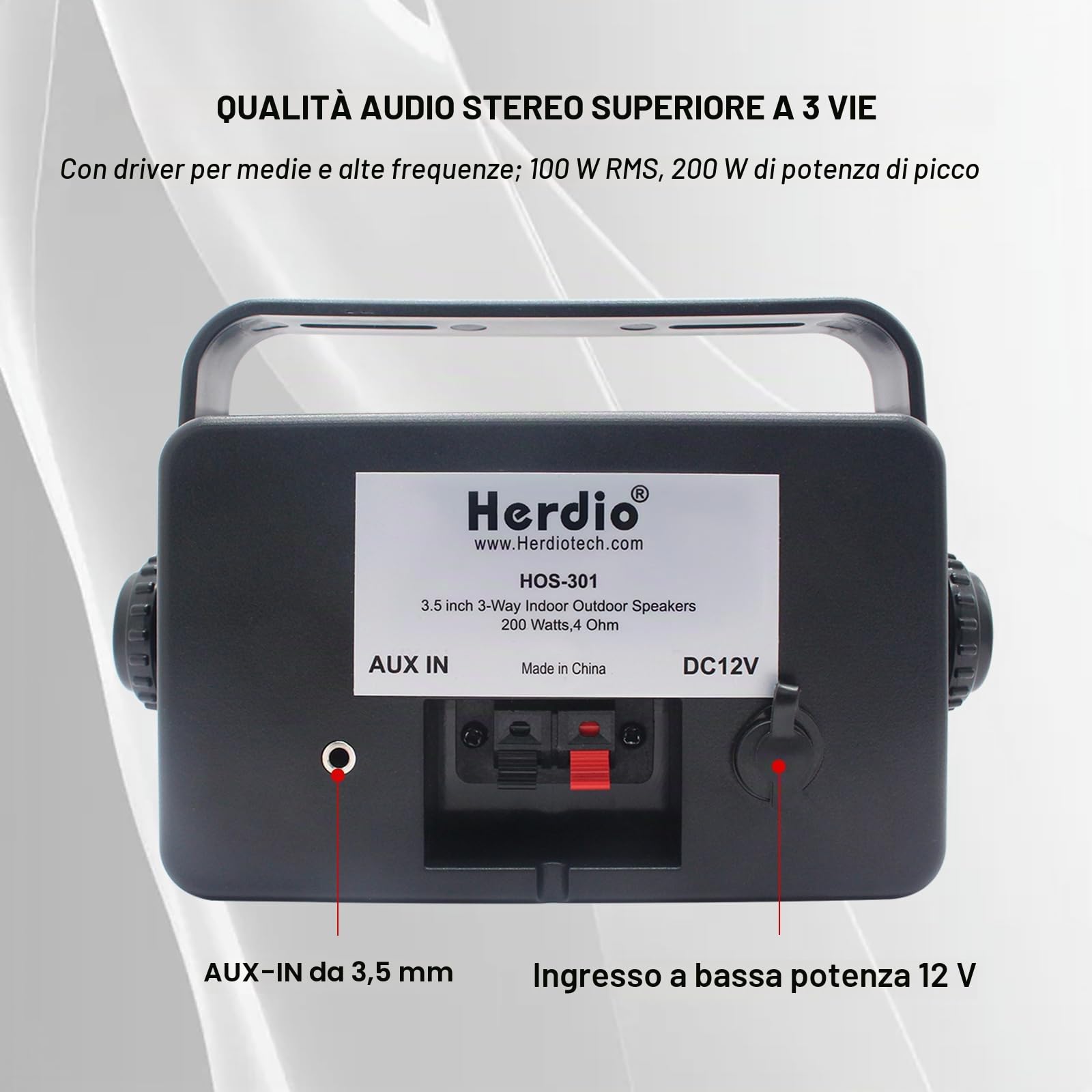 Herdio 3,5 Pollice Bluetooth Altoparlanti da esterno 200Watt Diffusori da Esterno Casse per Esterno Per Esterno cablato,All-Weather Durability, per Patio Marine Boat Garage Indoor (Coppia，Nero)