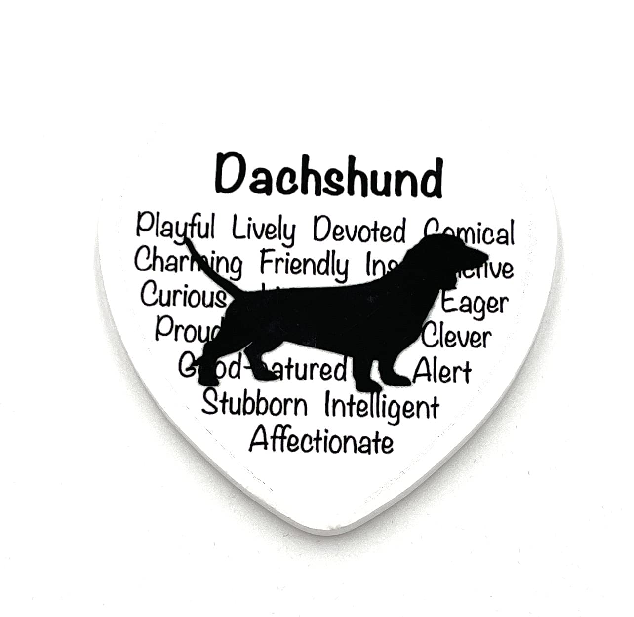 Rcc Black And White Dachshund Fridge Magnet – Dog Silhouette In Black On White Ceramic Heart Shaped Fridge Magnet With Dog's Characteristics In Background. Great Gift/ Present Idea For Dog Lover.
