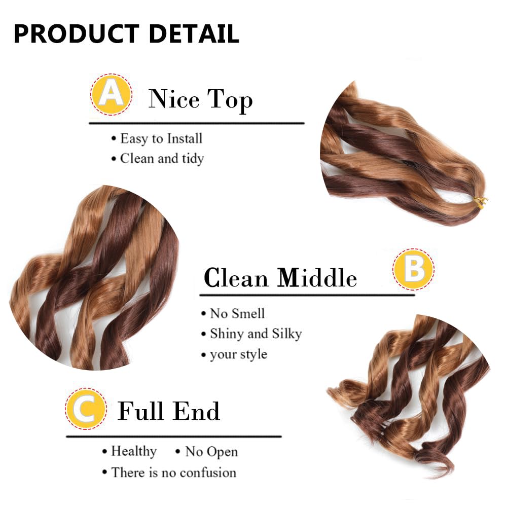 French Curl Braiding Hair 24 Inch 8 Packs Curly Braiding Hair Pre Stretched French Curls Braiding Extension Curl Crochet Braids Spiral Extensions (33P30# - Image 4