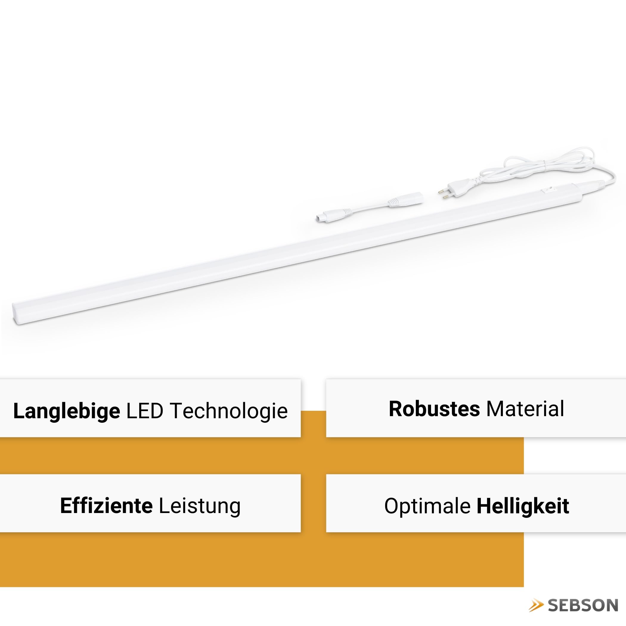 SEBSON LED Unterbauleuchte Küche 60cm mit Stecker und Schalter, 4000K Neutralweiß 9W 1400lm, LED Lichtleiste 230V, Küchenlampe Unterbau 570x30x22mm