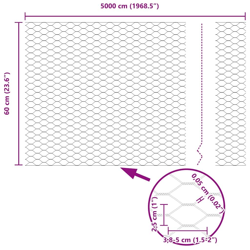 Cerca Hexagonal Plateado 0,6 x 50 m Acero galvanizado para gallineros y huertos,Protege Animales pequeños,Uso Exterior Seguro y versátil Tamaño de Malla 25 mm