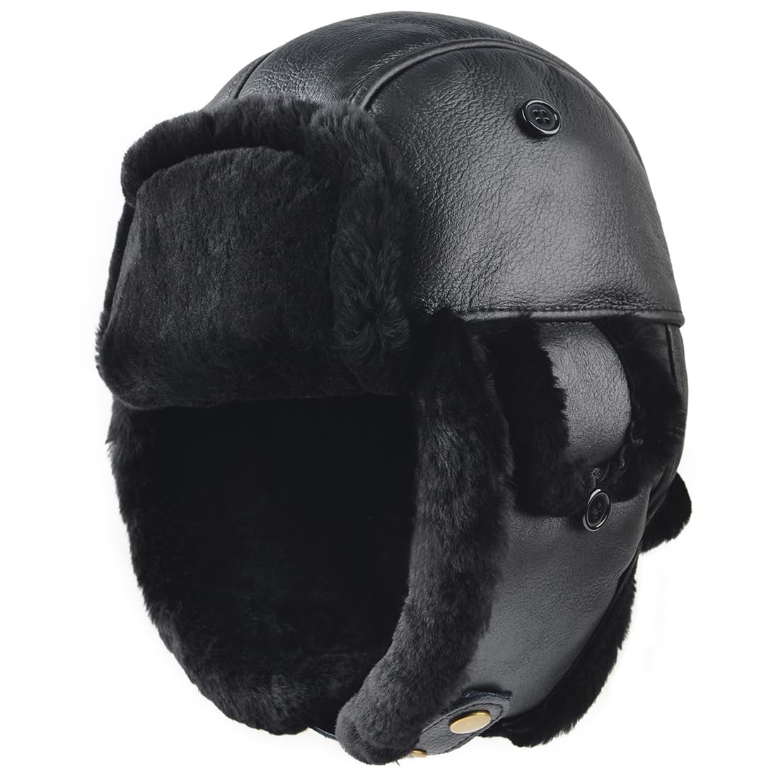 Harssidanzar Aviator Hat for Men Women Genuine Sheepskin Shearling Leather Winter Warm Trapper Hat CU603US