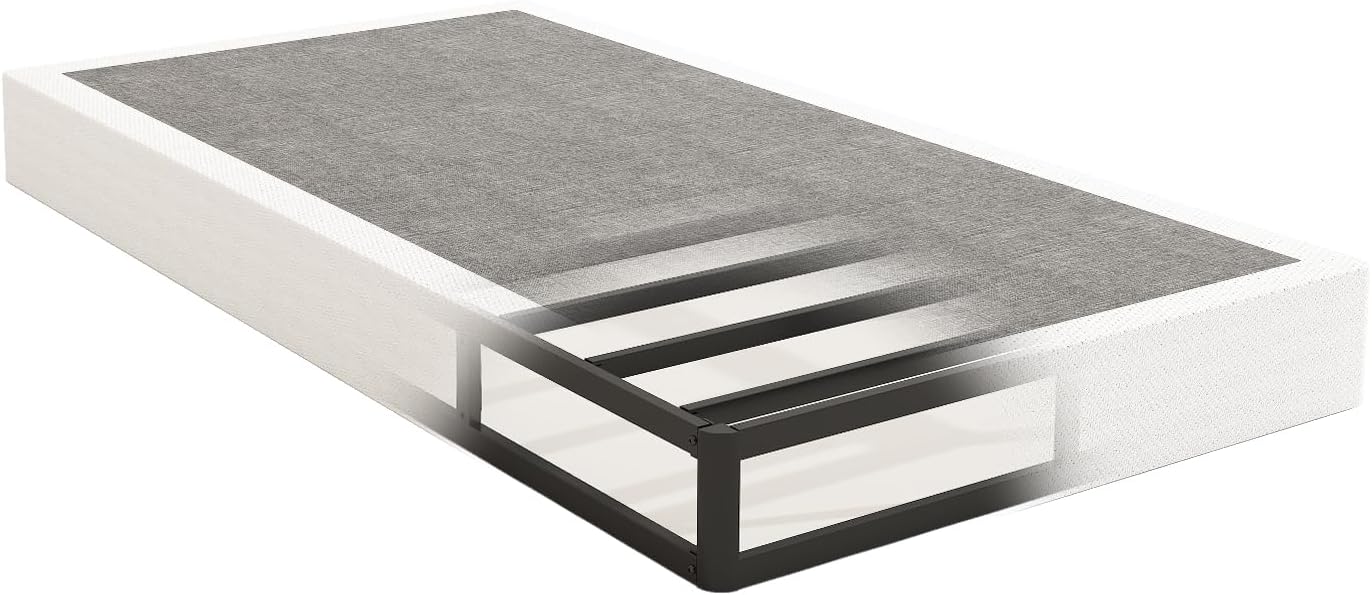 Box Spring for Twin Bed, 7 inch Twin Size Box Spring Only, Strong Metal Frame Mattress Foundation, No Noise, Easy Assembly