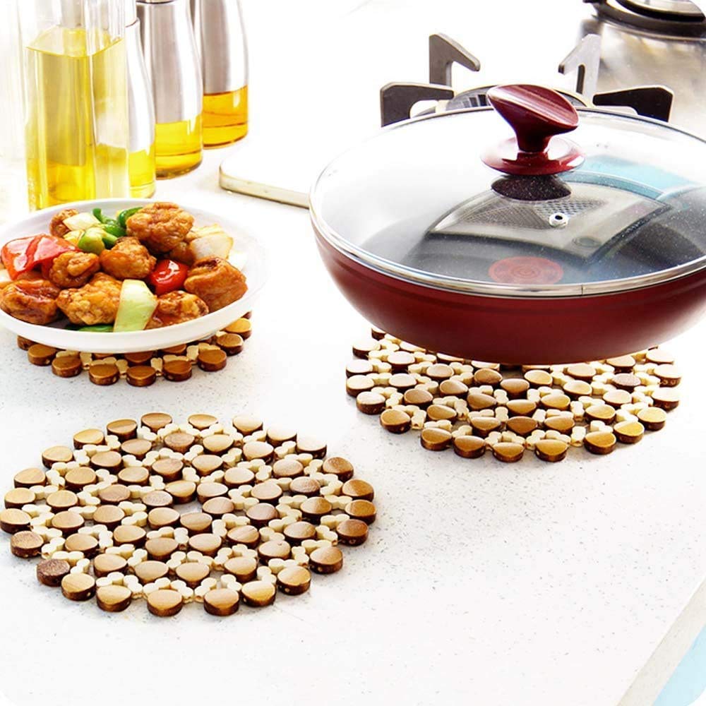2 Pcs Set Round Wood Trivet Mat, Kitchen Hot Pad Rest Heat Resistant for Dishes, Plates, Pots, Pans, Skillet (Brown) — Amazon image 7