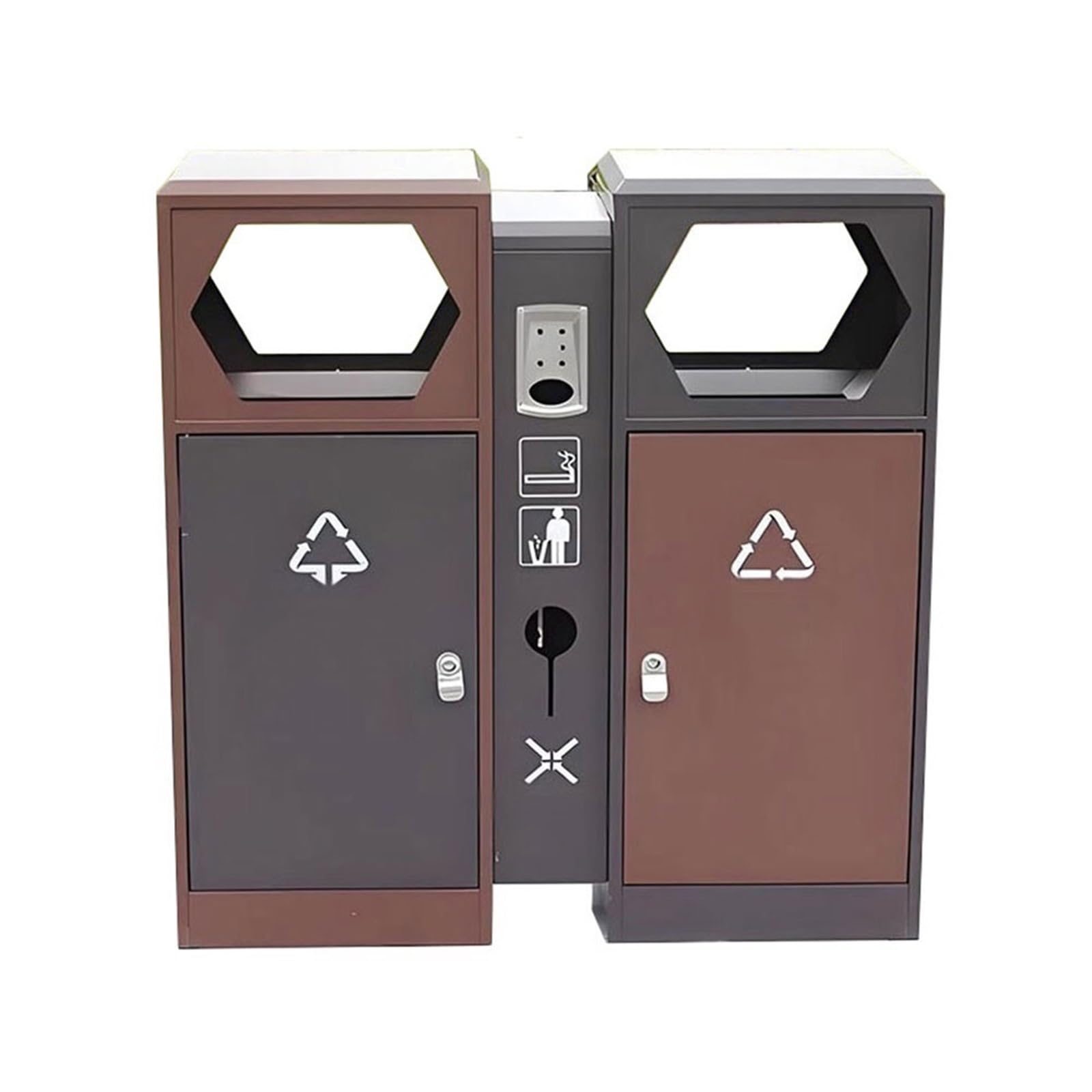 Papelera de Reciclaje Cubo de Basura de Doble Caja Contenedor de Basura de Acero for Exteriores