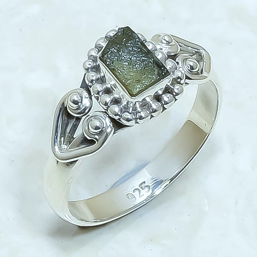 Moldavite,925 Sterling Silver Moldavite Ring Moldavite Meteorite Ring Natural Moldavite Gem Anniversary, Engagement Gift Party Wedding CR-1972