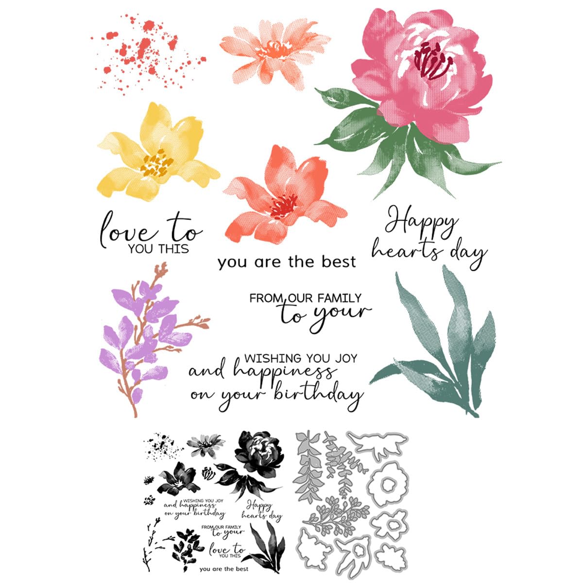 Flowers Leaves Stamps and Die Cuts for Card Making Branches Transparent Silicone Clear Stamp and Metal Cutting Dies Sets for DIY Scrapbooking Paper Crafting Seals Decorative Supplies — image 1