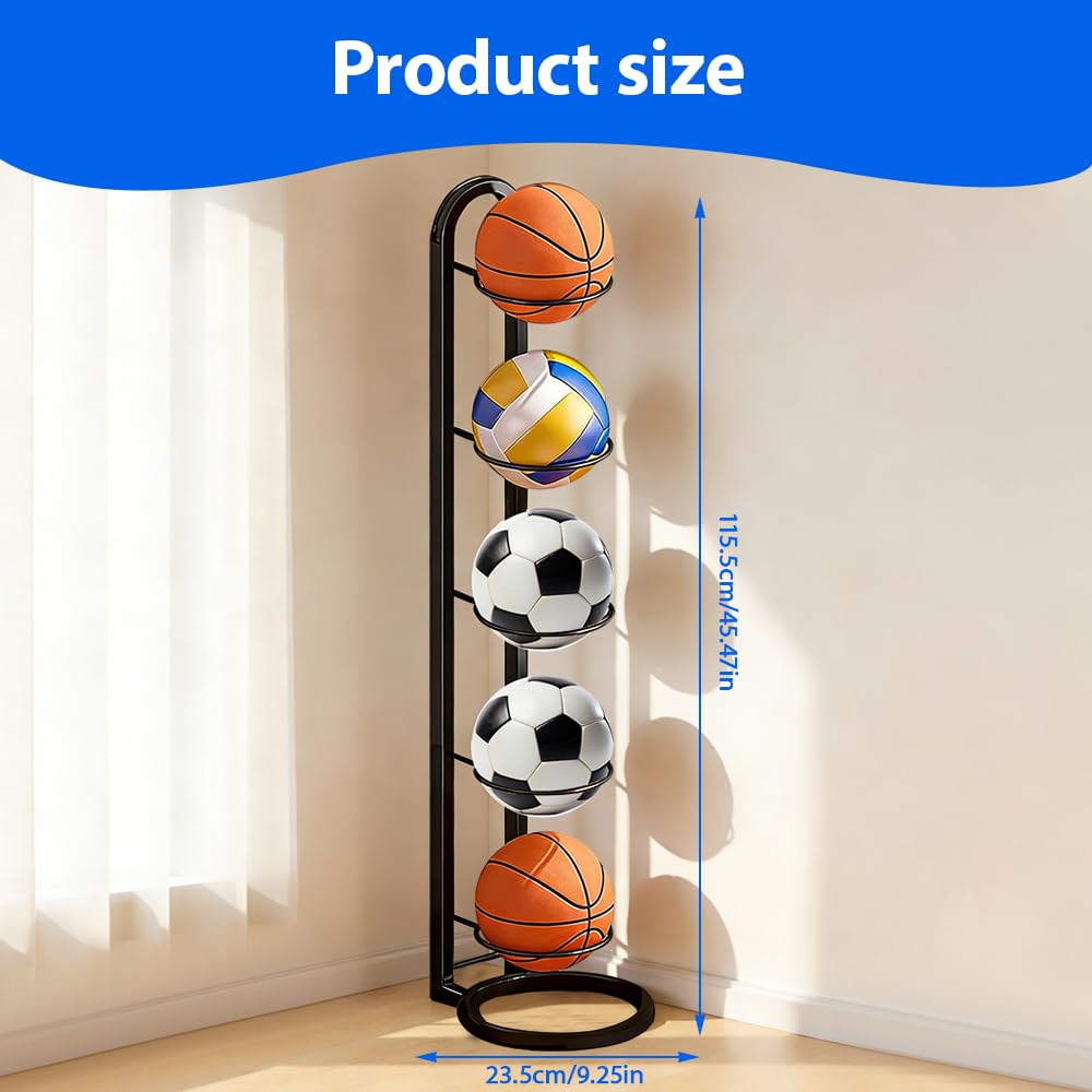 Rastrelliera per Palloni da Basket 5 Livelli, Scaffale Verticale di Stoccaggio