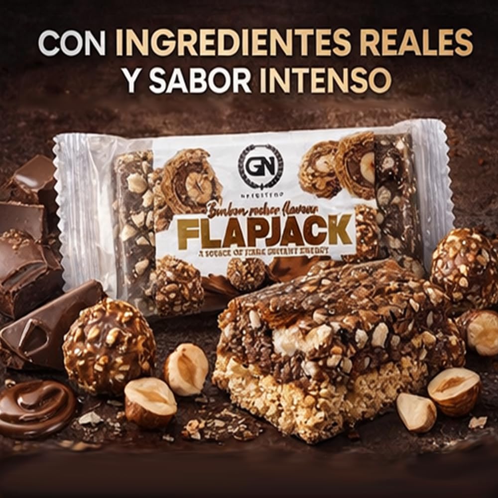 GN NUTRITION FLAPJACK | Barritas Energéticas de Avena | Cajas de 24 unidades | Sabor BOMBON ROCHER