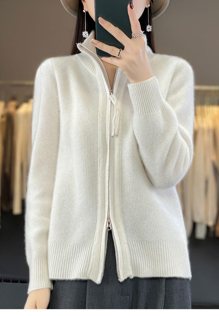 Genérico Cardigan Mujer,Cárdigan Cachemira para Mujer, Suéter Lana Punto con Cremallera, Suéteres Cortos, Corte Entallado, Elegante Abrigo Manga Larga para Otoño Y Pri