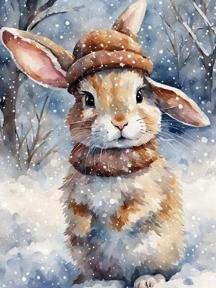 Renqidian 5D Diamond Painting Kits Snowflakes and Rabbit DIY Diamond Art Picture Adults Beginners Crystal Arts and Crafts for Home Wall Decor(40x50 cm)