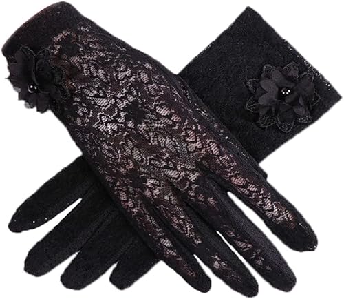 Guantes de ciclismo de malla transpirable de verano para mujer, guantes elegantes de encaje para pantalla táctil, protección solar anti-UV, guantes