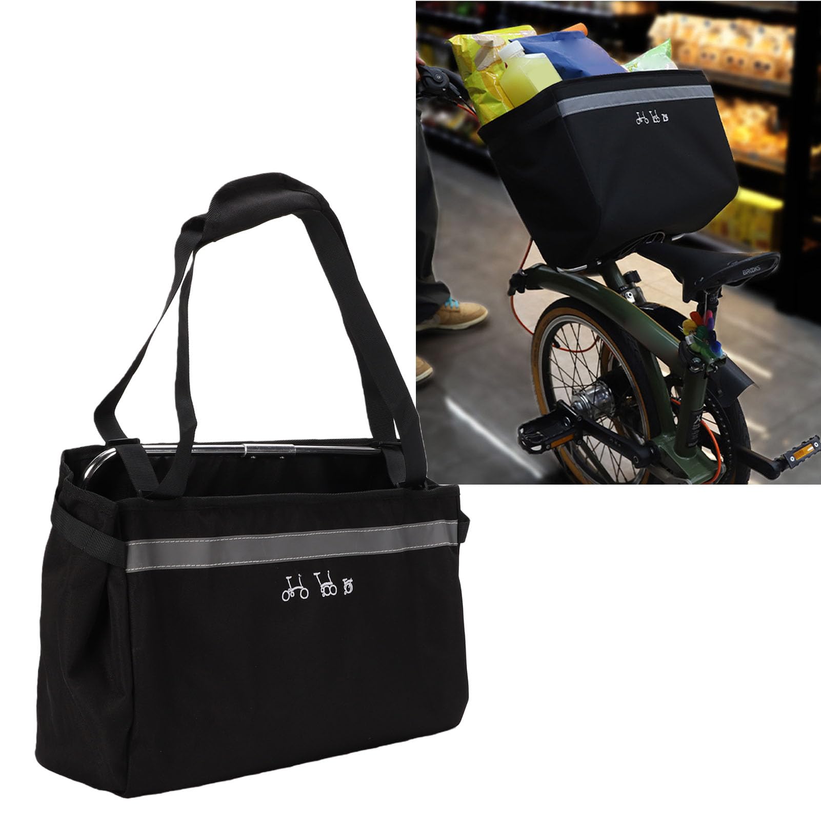 Keenso Torba Rowerowa na kierownicę Poliester Torba Rowerowa z Przodu z ramą ze Stopu Aluminium Regulowany Pasek na ramię o Dużej Pojemności Antypoślizgowe Uchwyty do Rowerów Składanych