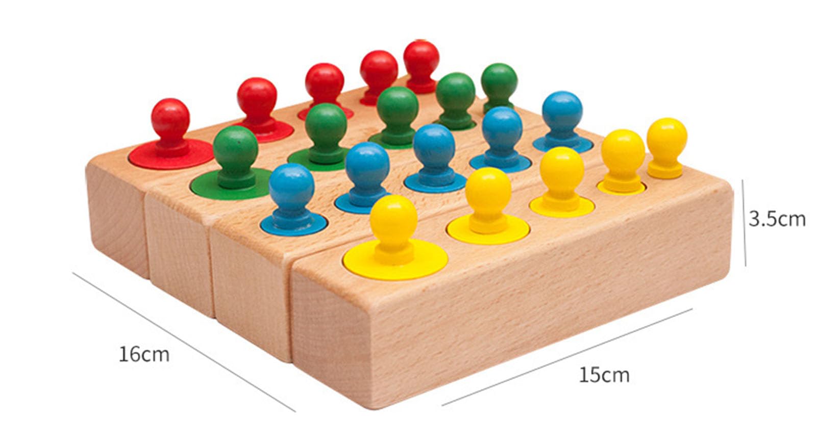 Holzzylinderblöcke mit Knöpfen, Spielzeug zum Sortieren und Zuordnen nach Größe