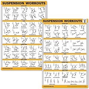 2 Pack Suspension Workout Posters – Volume 1 & 2 – LAMINATED Exercise Charts – 18″ x 24″ Vol. 1 & 2