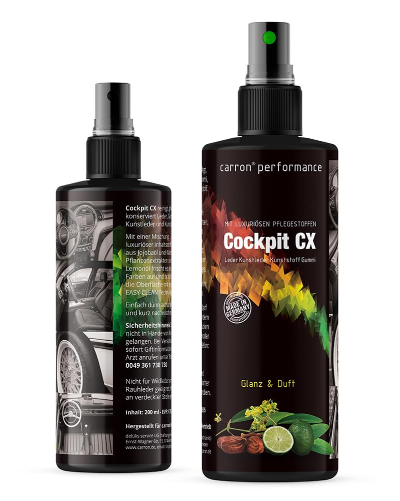 carron Cockpit CX Spray do czyszczenia i pielęgnacji skóry, sztucznej skóry, tworzyw sztucznych i gumy z olejem jojoba, olejem cytrynowym i woskiem carnauba (oryginalny)