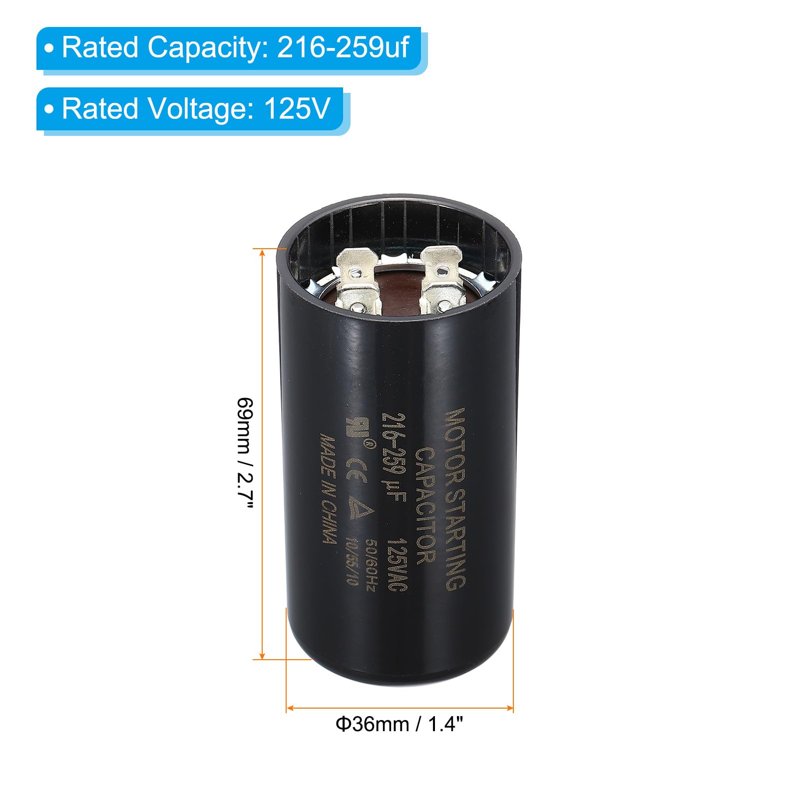 PATIKIL Condensador De Arranque Para Motor, 10 Piezas 216-259uf 125V 50/60Hz CD60 Condensador De Funcionamiento Para Arranque Y Marcha De Motores Eléctricos, Negro