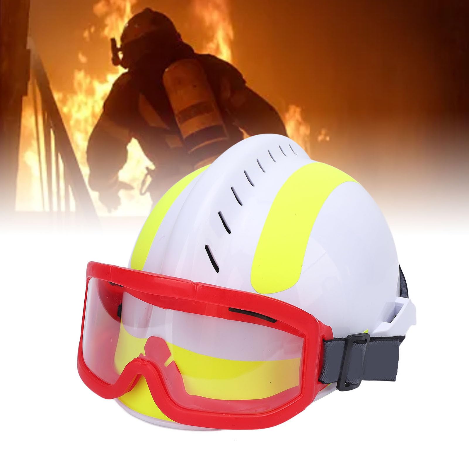 Casque de Sécurité Travaux en Hauteur, Casque de Sauvetage F2 avec Phare et Lunettes de Protection, pour Intervention d'Urgence (Blanc)